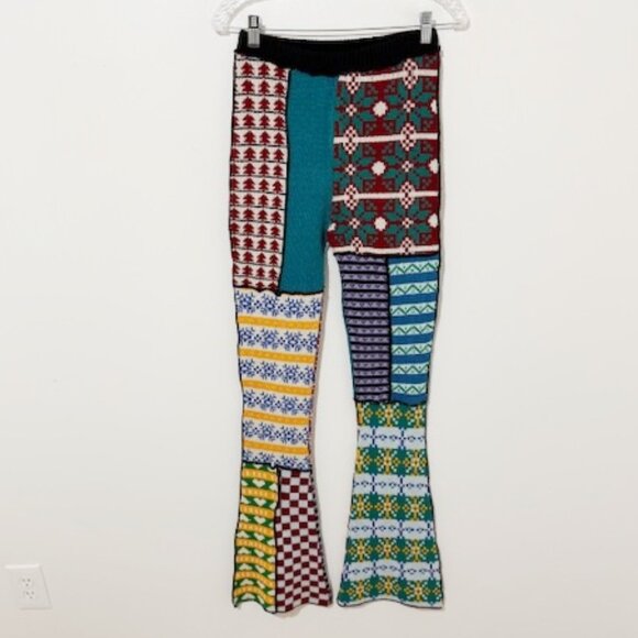 Free People X The Ragged Priest Mix Knit Multicolor Flare Boho Pants Size XS NWT - Picture 2 of 6